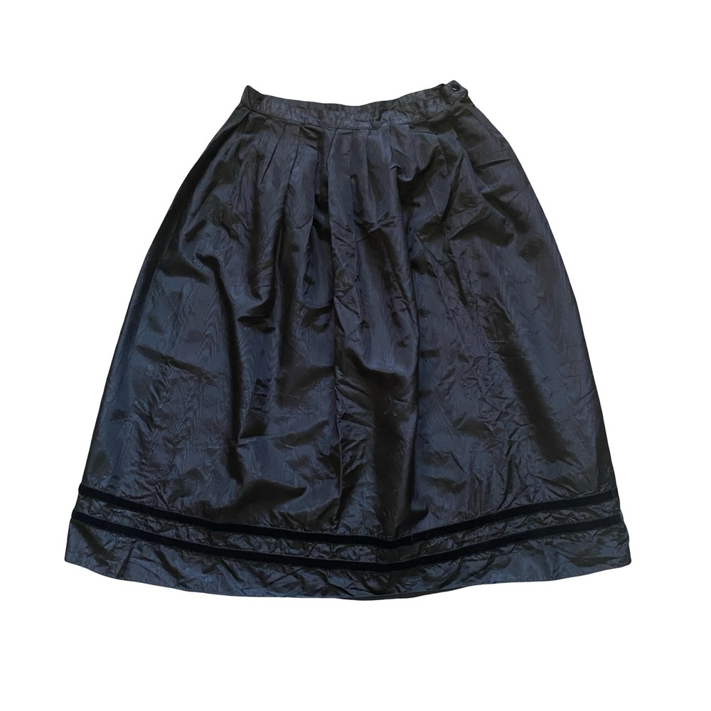 Lanz Originals Vintage Black Midi Skirt Size 10 Pleated Velvet Trim Made in USA